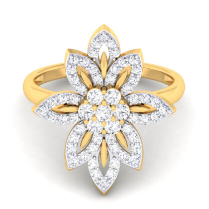 Perspective view of yellow gold diamond lotus flower ring