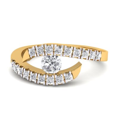 Perspective view of yellow gold open eye diamond ring