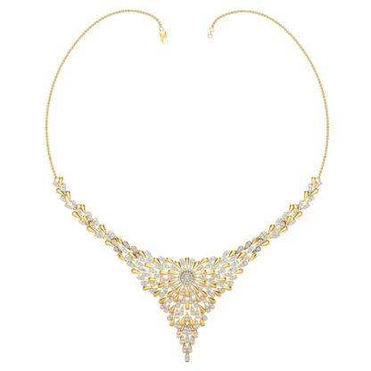 Close-up of yellow gold necklace showing the centre medallion detail
