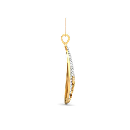 Side profile of yellow gold diamond pear pendant showing layered depth