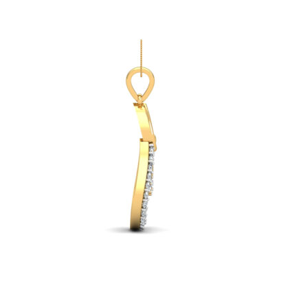 Side profile of yellow gold diamond teardrop pendant showing outline depth