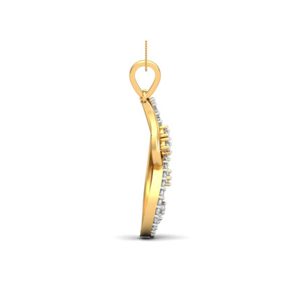 Side profile of yellow gold diamond paisley pendant showing rib depth