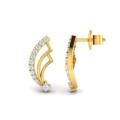 Side view of yellow gold fan stud earrings showing the curved arc detail