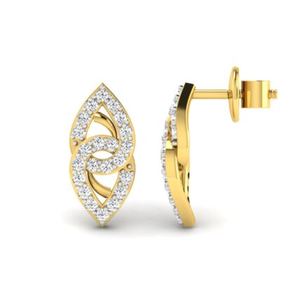 Side view of yellow gold interlocking oval stud earrings showing loop detail