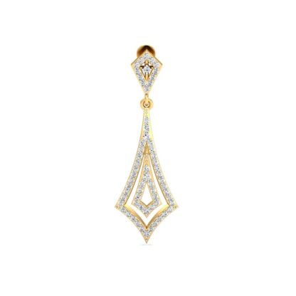 Angled view of yellow gold chandelier earrings showing the kite stud detail
