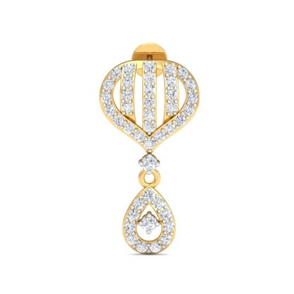 Angled view of yellow gold diamond fan earrings showing the push-back post