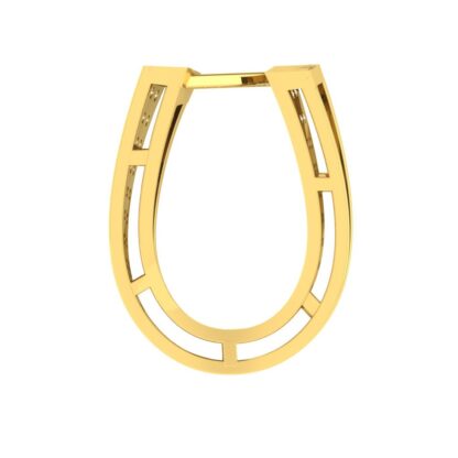 Angled view of yellow gold twisted hoop earrings showing the ribbed sides