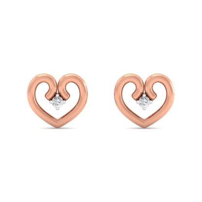 Rose gold heart-shaped diamond earrings, close-up