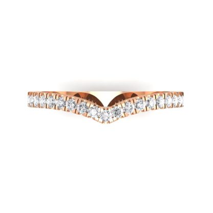 Front view of rose gold V contour pave diamond half eternity ring