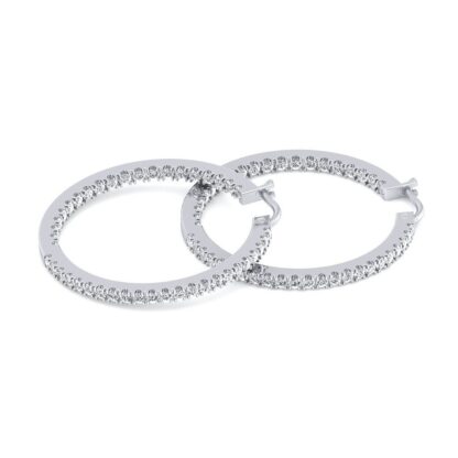 White gold diamond hoop earrings, side angle