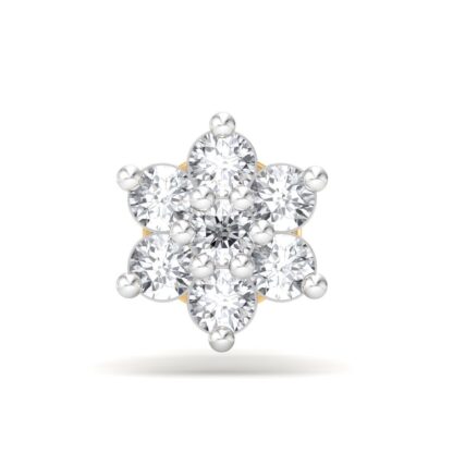 Yellow gold 7-stone floral diamond nose pin, front view