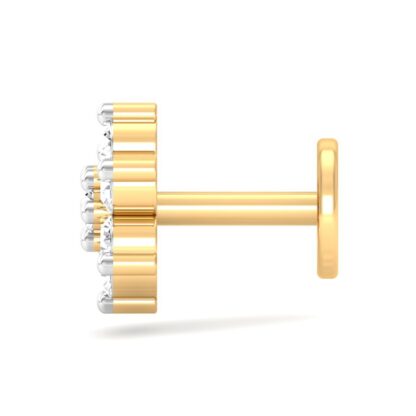Yellow gold floral diamond nose pin, side view