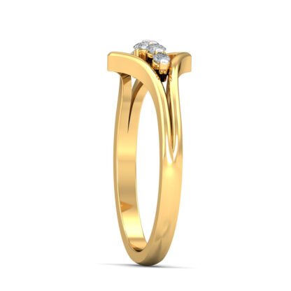 Side view of yellow gold split shank ring showing the diamond row at the top