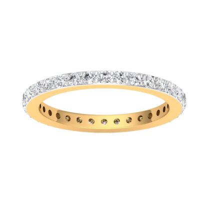 Front view of yellow gold side-set diamond wedding ring