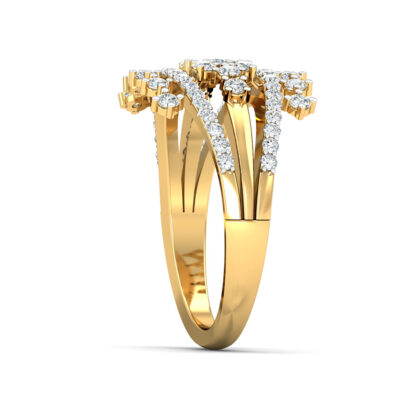 Perspective view of yellow gold scattered diamond confetti ring