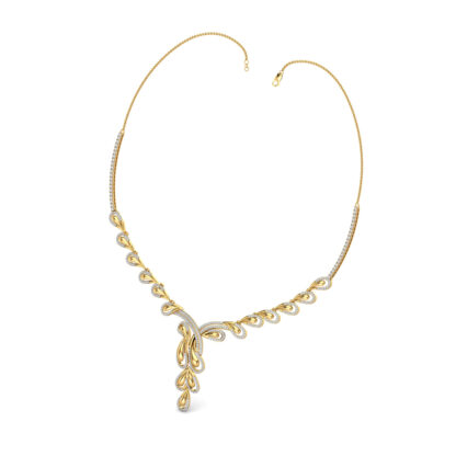 Angled view of yellow gold necklace showing the leaf link detail