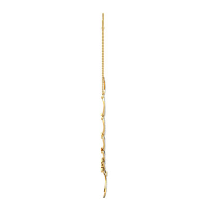Side profile of yellow gold diamond scallop necklace showing loop depth