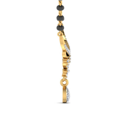 Side profile of yellow gold diamond butterfly mangalsutra pendant showing depth
