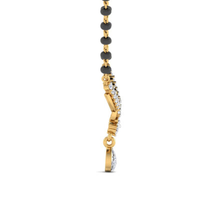 Side profile of yellow gold diamond chevron mangalsutra pendant showing depth