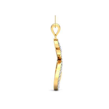 Angled view of yellow gold swan pendant showing the diamond outline