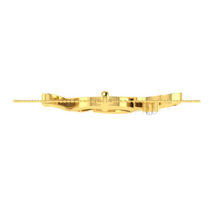 Side profile of yellow gold Om symbol pendant showing depth