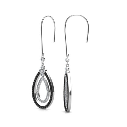 Side view of black and white diamond teardrop earrings showing outline depth