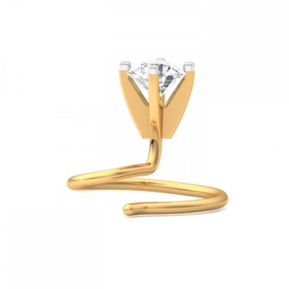 Side view of yellow gold hook nose pin showing the diamond setting