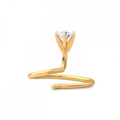 Side view of yellow gold hook nose pin showing the diamond setting