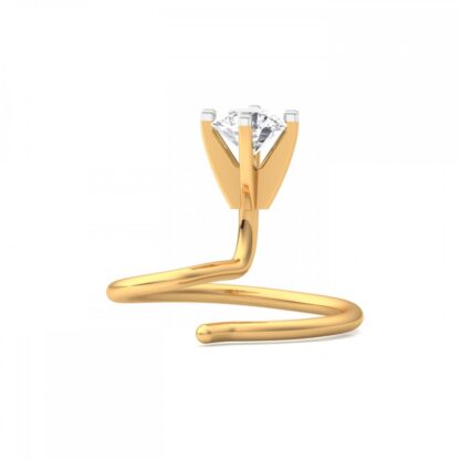 Side view of yellow gold hook nose pin showing the diamond setting