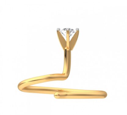 Side view of yellow gold hook nose pin showing the diamond setting