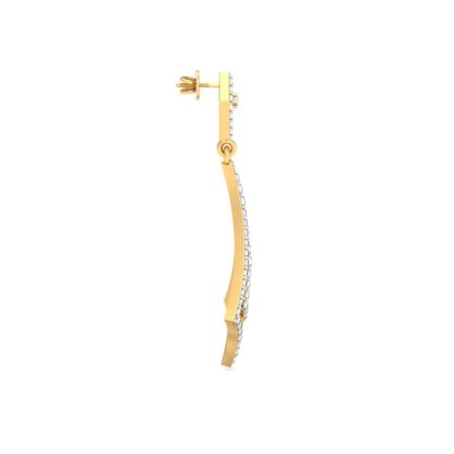 Side view of yellow gold diamond chandelier earrings showing tiered depth