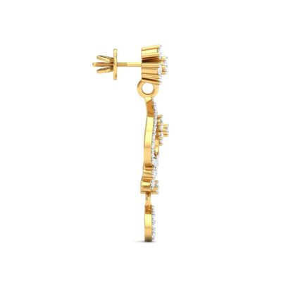 Side view of yellow gold diamond chandelier earring showing the screw-back post