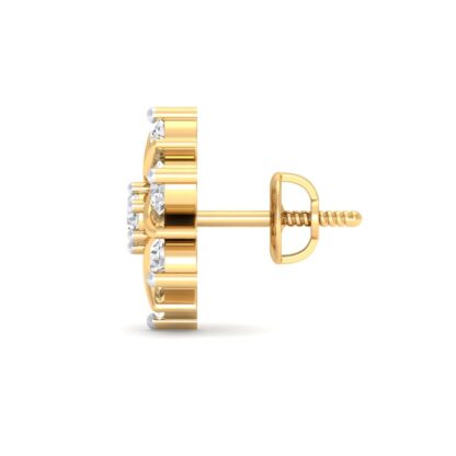 Side view of yellow gold diamond flower stud earrings showing the setting