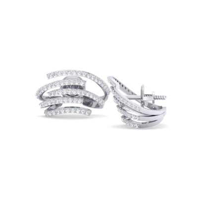 Side view of white gold stacked diamond arc stud earrings showing depth
