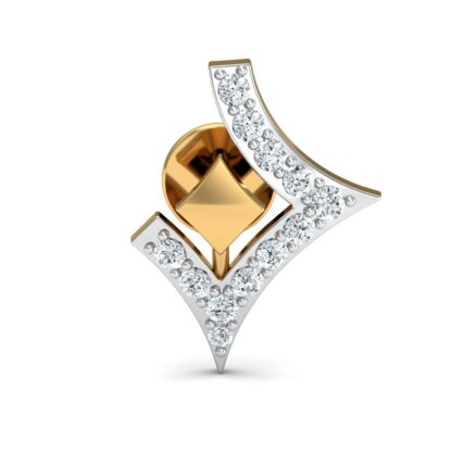 Angled view of yellow gold geometric earrings showing the screw-back post