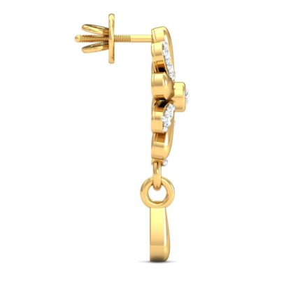 Side view of yellow gold diamond flower stud earrings showing petal detail