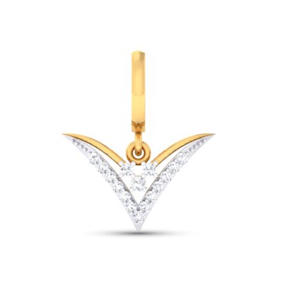 Side view of yellow gold diamond chevron drop earrings showing the hinged hoop