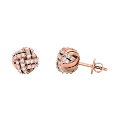 Rose gold diamond cluster stud earrings, angled view