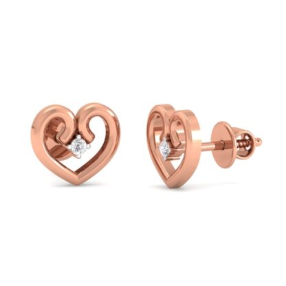 Rose gold open heart diamond earrings, side view