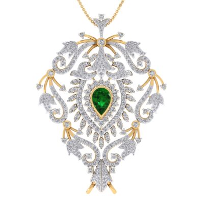 Yellow gold diamond scrollwork necklace, side view