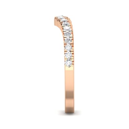 Side view of rose gold V contour pave diamond half eternity ring showing the band depth and stone setting