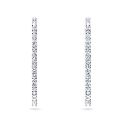 White gold diamond hoop earrings, perspective view