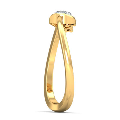 Perspective view of yellow gold interlocking diamond knot ring