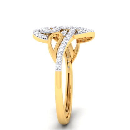 Yellow gold twin diamond spiral swirl ring close-up