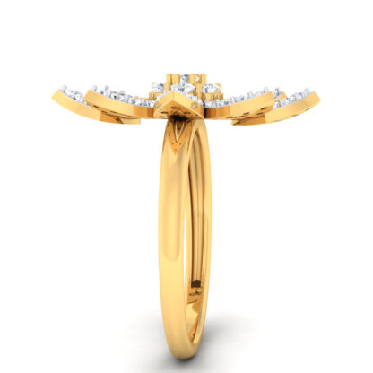 Yellow gold diamond lotus flower ring close-up