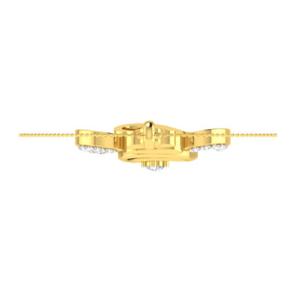 Side profile of yellow gold Ganesha inspired pendant showing depth