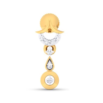 Side view of yellow gold tiered diamond drop earrings showing the pear section
