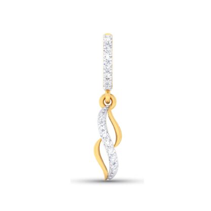 Angled view of yellow gold hoop earrings showing the twisted leaf charm