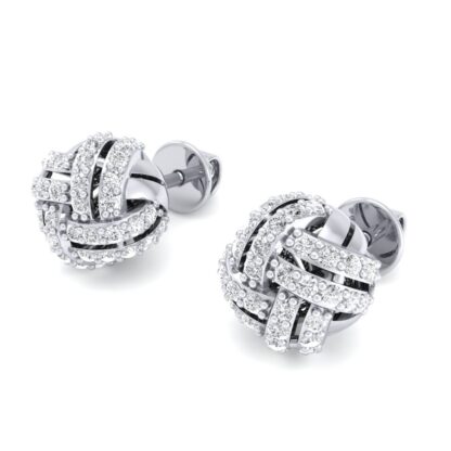 White gold diamond cluster stud earrings, side view