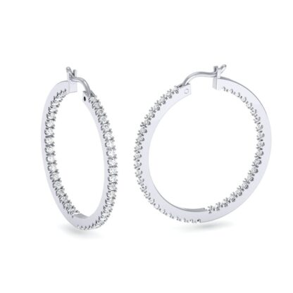 White gold pave diamond hoop earring detail